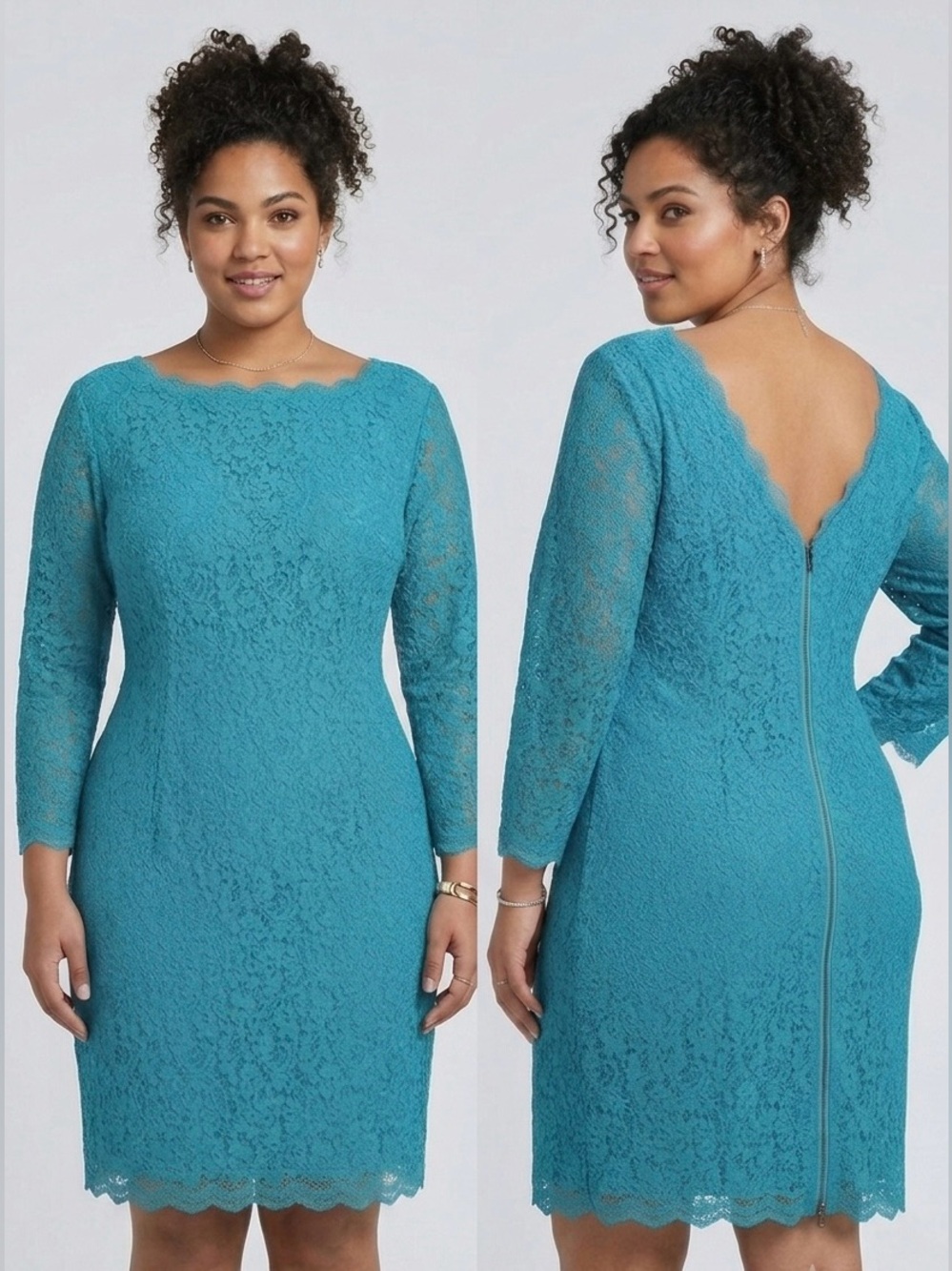 Adrianna Papell Turquoise Scalloped Floral Lace Sheath Dress, Size 22W
